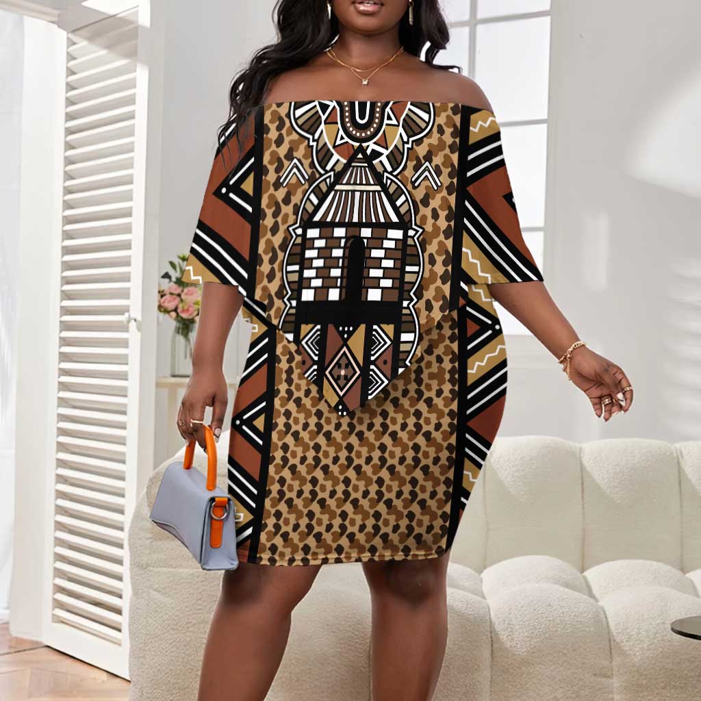Mali Mud Cloth Leopards Legacy Off Shoulder Short Dress African Tribal Pattern - African Pride
