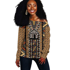 Mali Mud Cloth Leopards Legacy Off Shoulder Sweater African Tribal Pattern - African Pride