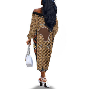 Mali Mud Cloth Leopards Legacy Off The Shoulder Long Sleeve Dress African Tribal Pattern - African Pride