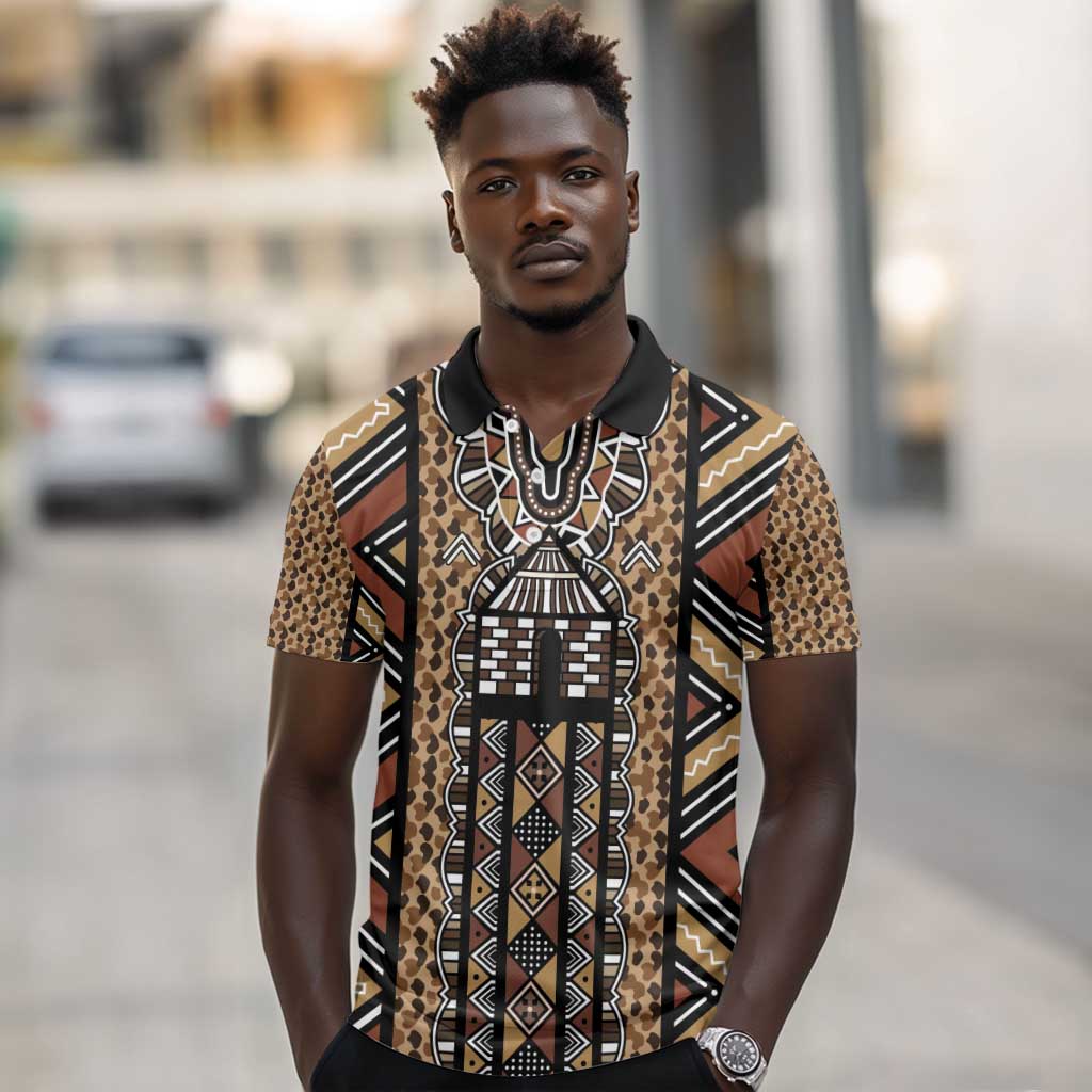 Mali Mud Cloth Leopards Legacy Polo Shirt African Tribal Pattern - African Pride