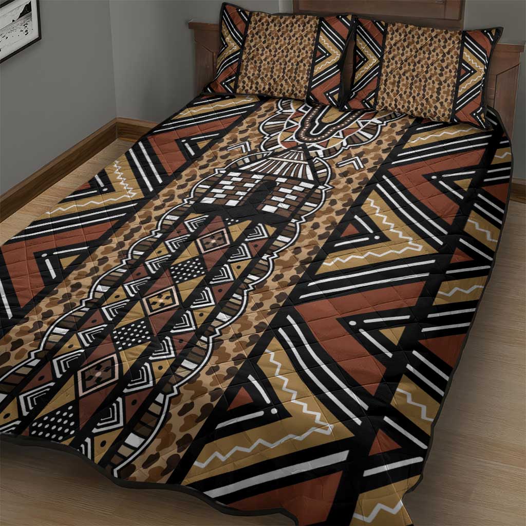 Mali Mud Cloth Leopards Legacy Quilt Bed Set African Tribal Pattern - African Pride