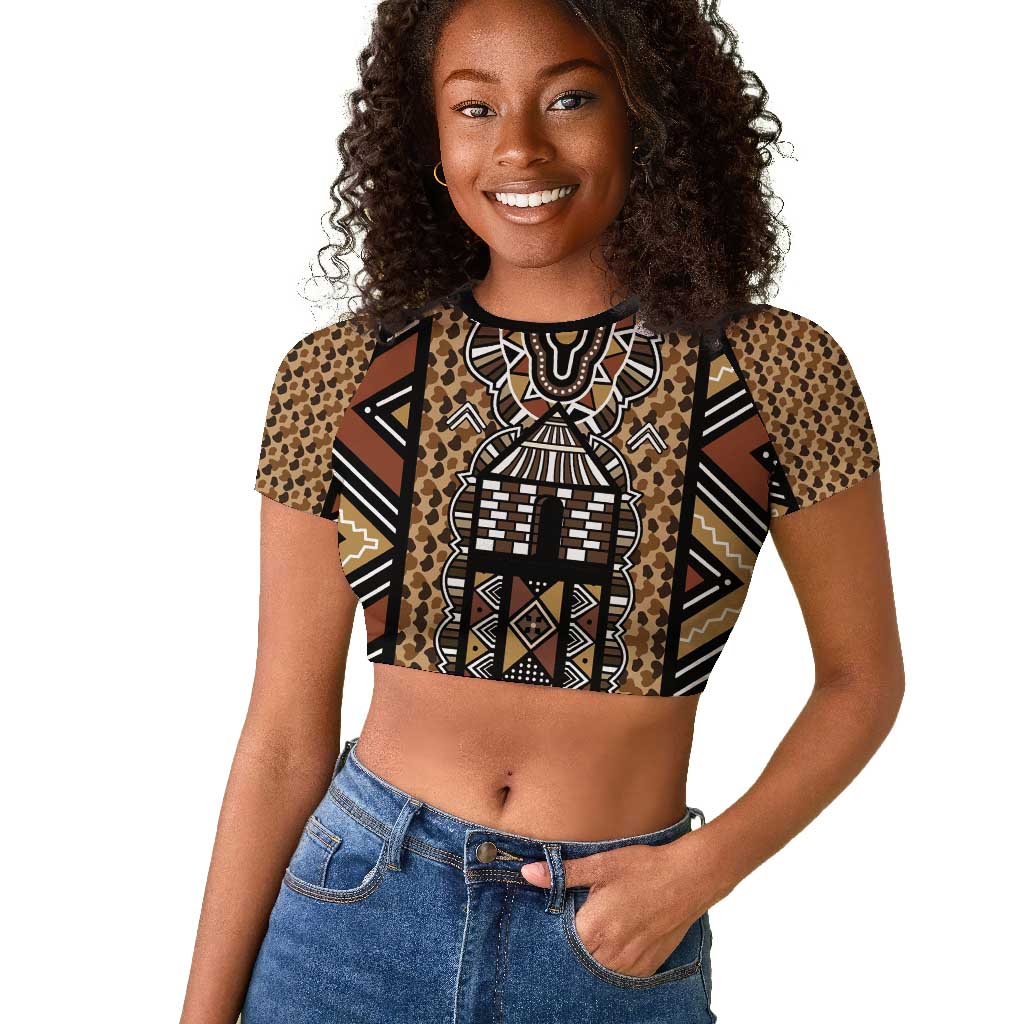 Mali Mud Cloth Leopards Legacy Raglan Cropped T shirt African Tribal Pattern - African Pride