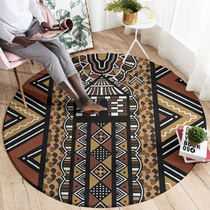 Mali Mud Cloth Leopards Legacy Round Carpet African Tribal Pattern - African Pride