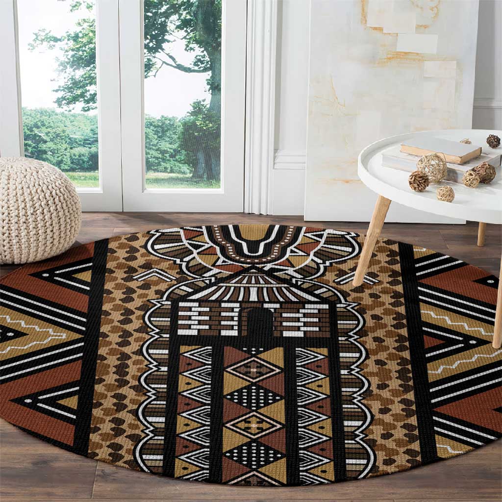 Mali Mud Cloth Leopards Legacy Round Carpet African Tribal Pattern - African Pride