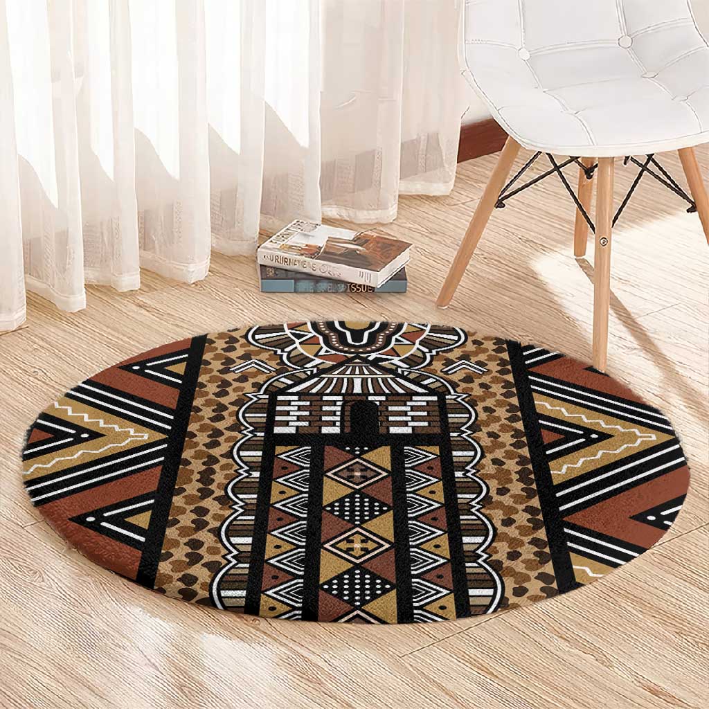 Mali Mud Cloth Leopards Legacy Round Carpet African Tribal Pattern - African Pride