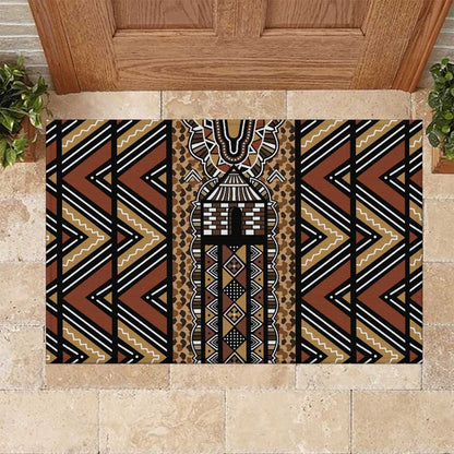 Mali Mud Cloth Leopards Legacy Rubber Doormat African Tribal Pattern - African Pride