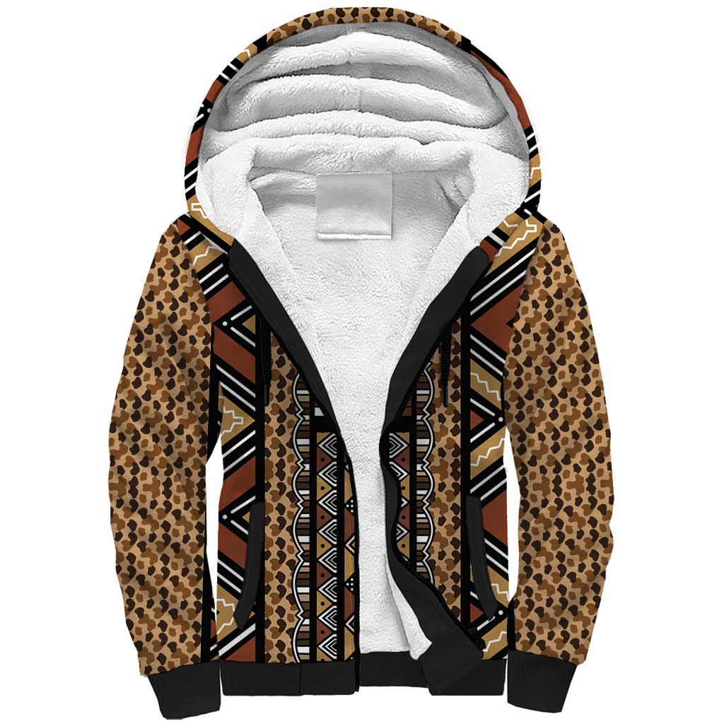 Mali Mud Cloth Leopards Legacy Sherpa Hoodie African Tribal Pattern - African Pride