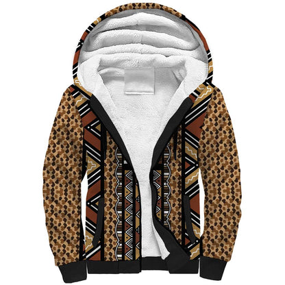Mali Mud Cloth Leopards Legacy Sherpa Hoodie African Tribal Pattern - African Pride