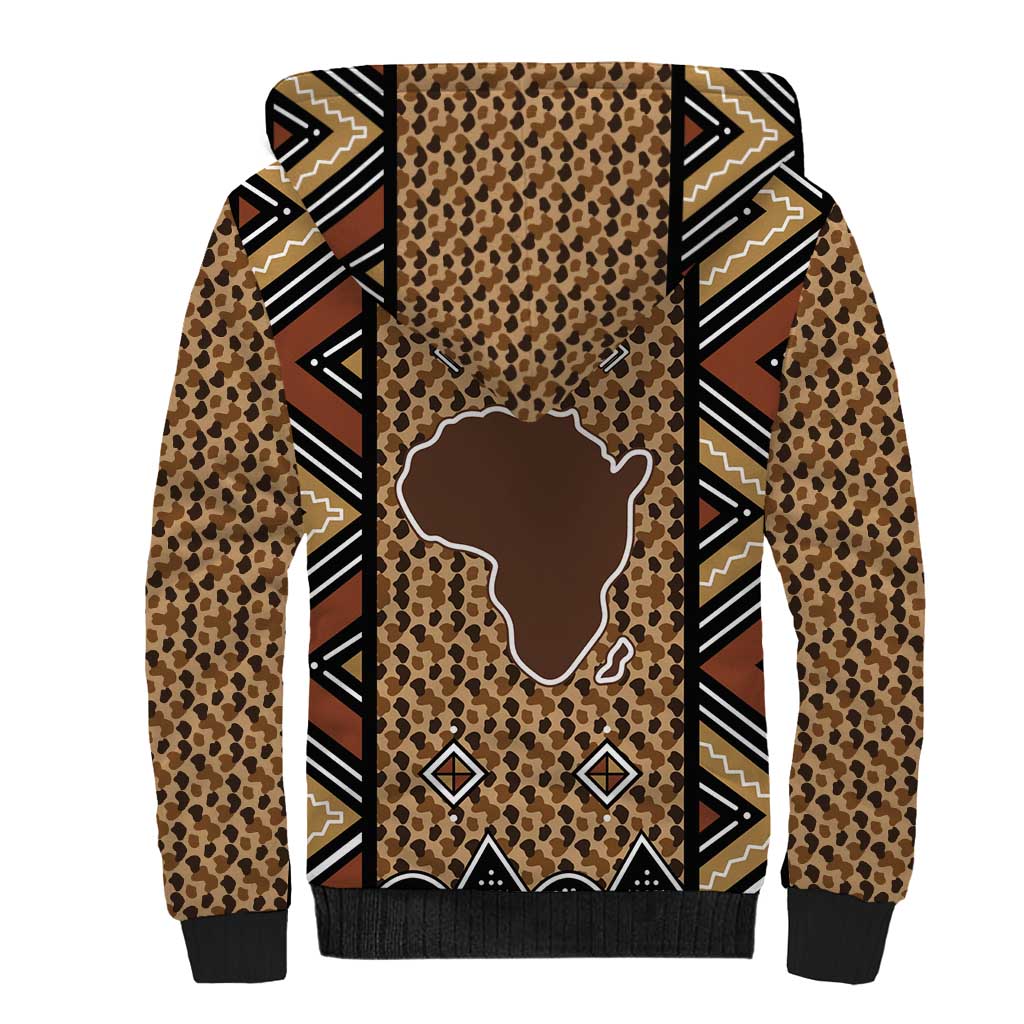 Mali Mud Cloth Leopards Legacy Sherpa Hoodie African Tribal Pattern - African Pride