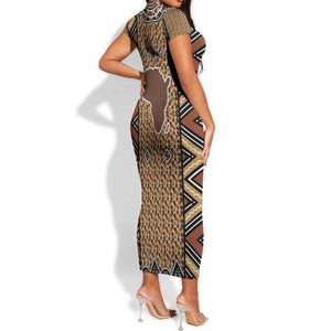 Mali Mud Cloth Leopards Legacy Short Sleeve Bodycon Dress African Tribal Pattern - African Pride