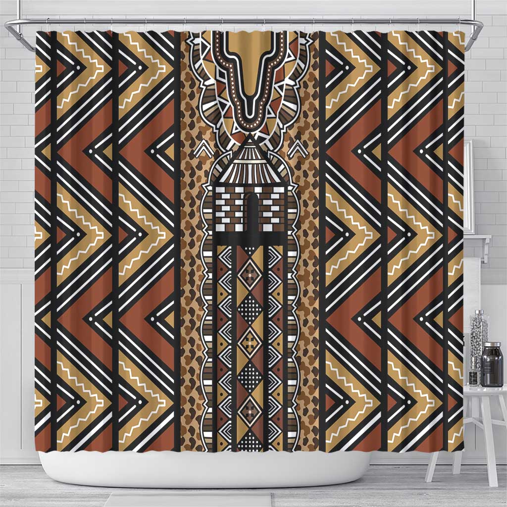 Mali Mud Cloth Leopards Legacy Shower Curtain African Tribal Pattern - African Pride