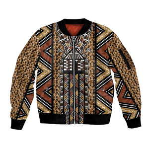 Mali Mud Cloth Leopards Legacy Sleeve Zip Bomber Jacket African Tribal Pattern - African Pride