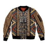 Mali Mud Cloth Leopards Legacy Sleeve Zip Bomber Jacket African Tribal Pattern - African Pride