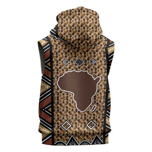 Mali Mud Cloth Leopards Legacy Sleeveless Hoodie African Tribal Pattern - African Pride