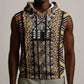 Mali Mud Cloth Leopards Legacy Sleeveless Hoodie African Tribal Pattern - African Pride
