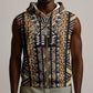 Mali Mud Cloth Leopards Legacy Sleeveless Zip Hoodie African Tribal Pattern - African Pride