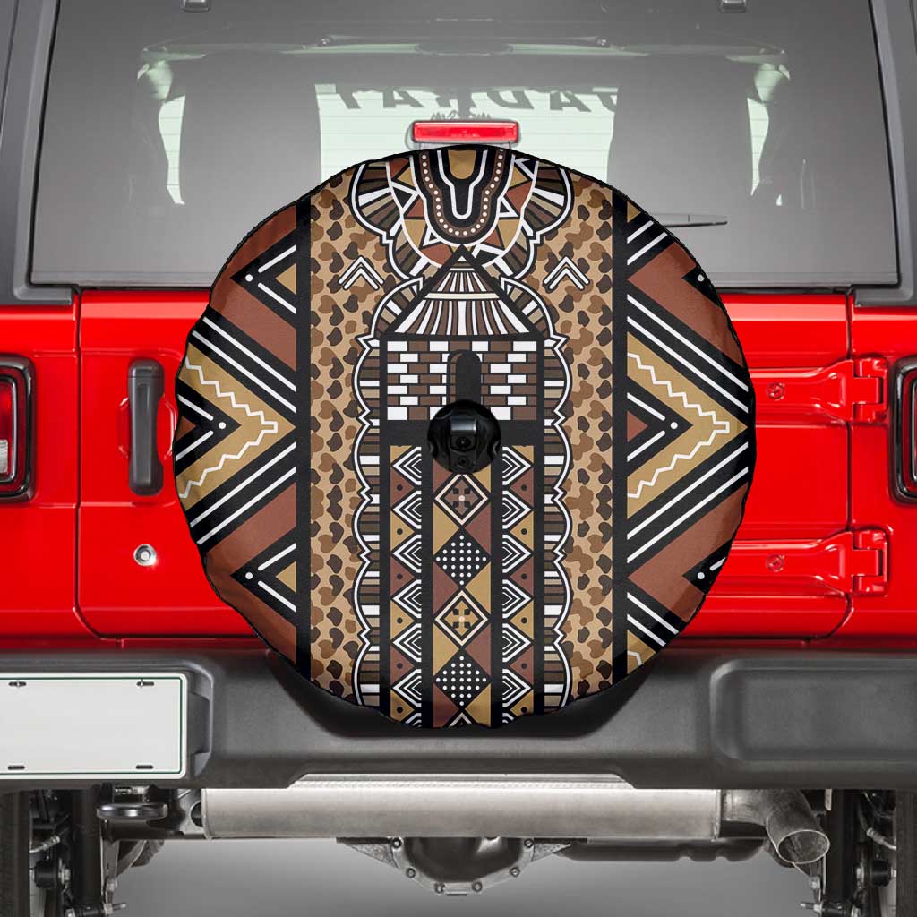 Mali Mud Cloth Leopards Legacy Spare Tire Cover African Tribal Pattern - African Pride