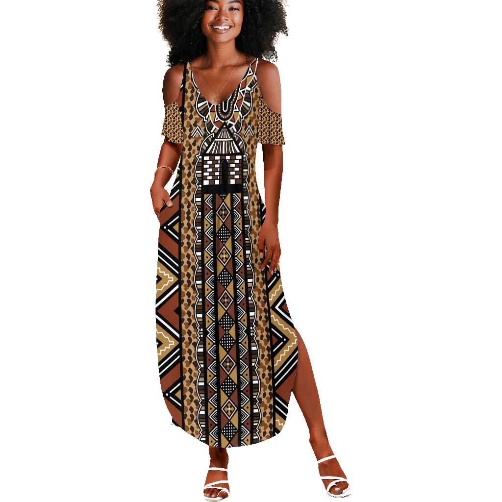 Mali Mud Cloth Leopards Legacy Summer Maxi Dress African Tribal Pattern - African Pride