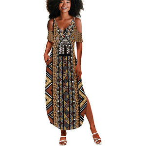 Mali Mud Cloth Leopards Legacy Summer Maxi Dress African Tribal Pattern - African Pride