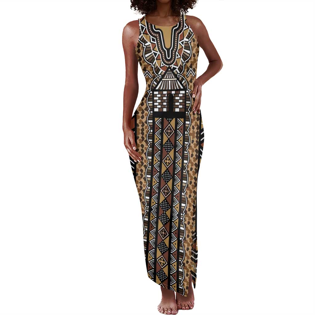 Mali Mud Cloth Leopards Legacy Tank Maxi Dress African Tribal Pattern - African Pride
