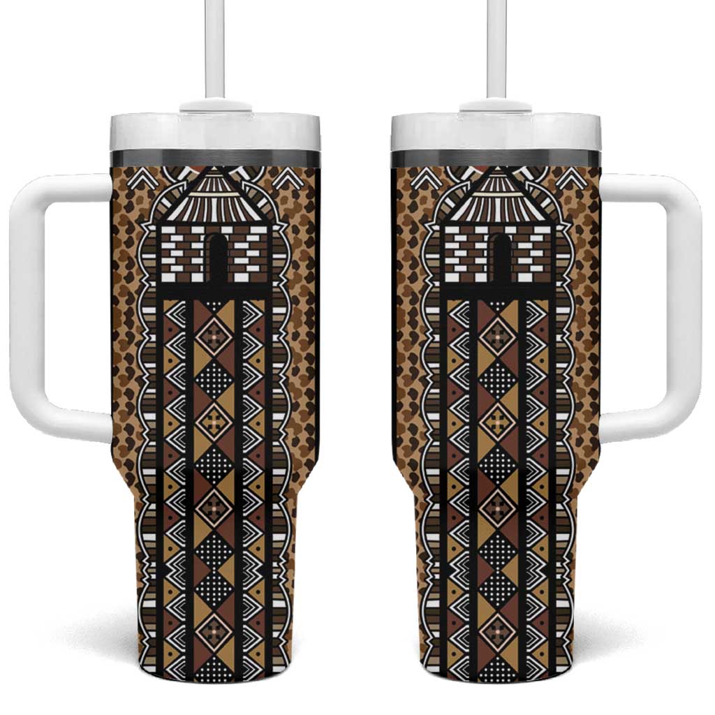 Mali Mud Cloth Leopards Legacy Tumbler With Handle African Tribal Pattern - African Pride