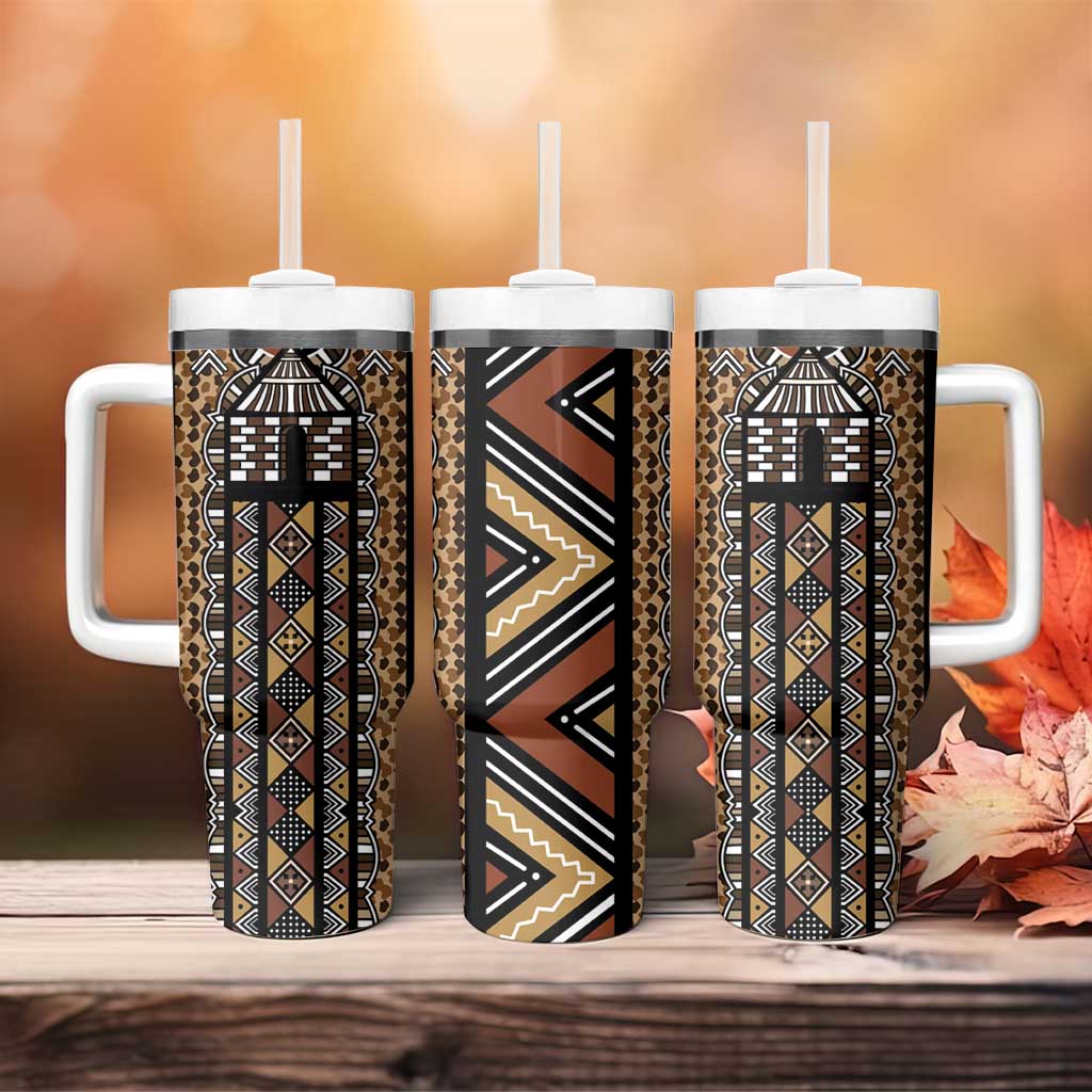Mali Mud Cloth Leopards Legacy Tumbler With Handle African Tribal Pattern - African Pride
