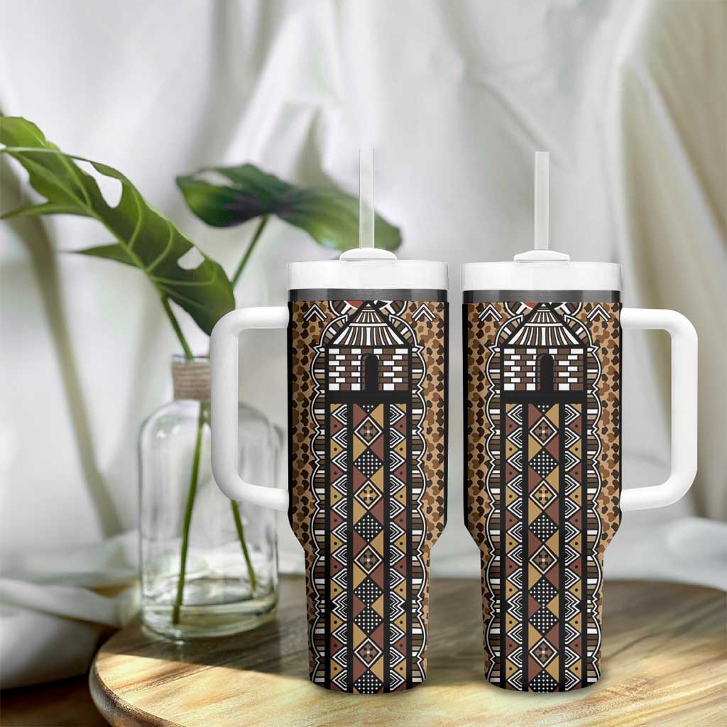 Mali Mud Cloth Leopards Legacy Tumbler With Handle African Tribal Pattern - African Pride