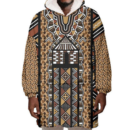 Mali Mud Cloth Leopards Legacy Wearable Blanket Hoodie African Tribal Pattern - African Pride