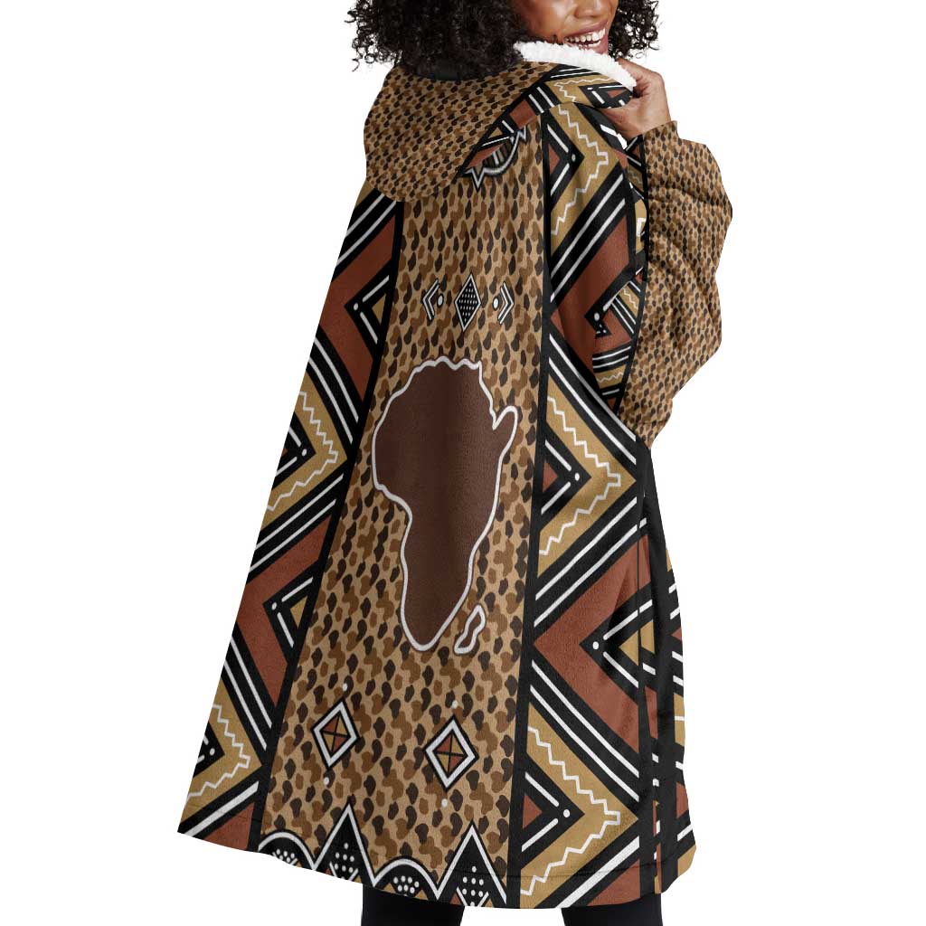 Mali Mud Cloth Leopards Legacy Wearable Blanket Hoodie African Tribal Pattern - African Pride