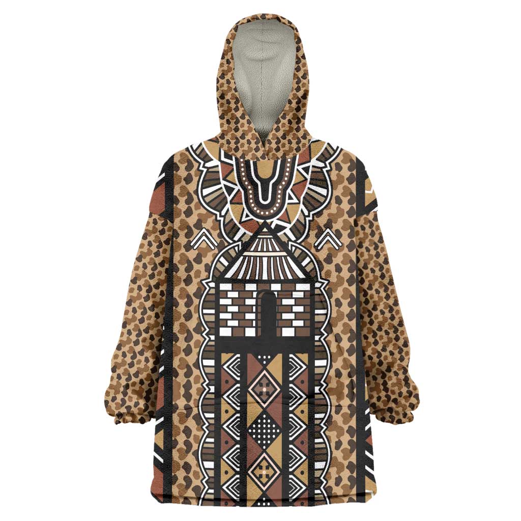 Mali Mud Cloth Leopards Legacy Wearable Blanket Hoodie African Tribal Pattern - African Pride