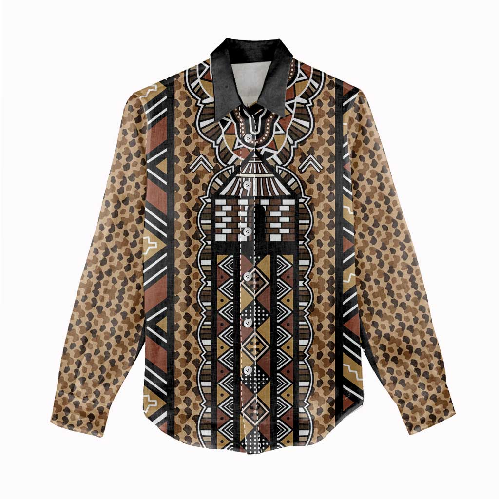 Mali Mud Cloth Leopards Legacy Women Casual Shirt African Tribal Pattern - African Pride
