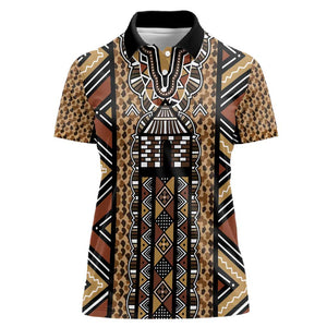 Mali Mud Cloth Leopards Legacy Women Polo Shirt African Tribal Pattern - African Pride