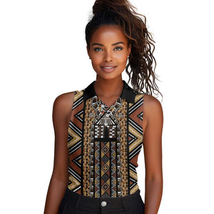 Mali Mud Cloth Leopards Legacy Women Sleeveless Polo Shirt African Tribal Pattern - African Pride