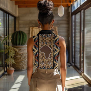 Mali Mud Cloth Leopards Legacy Women Sleeveless Polo Shirt African Tribal Pattern - African Pride