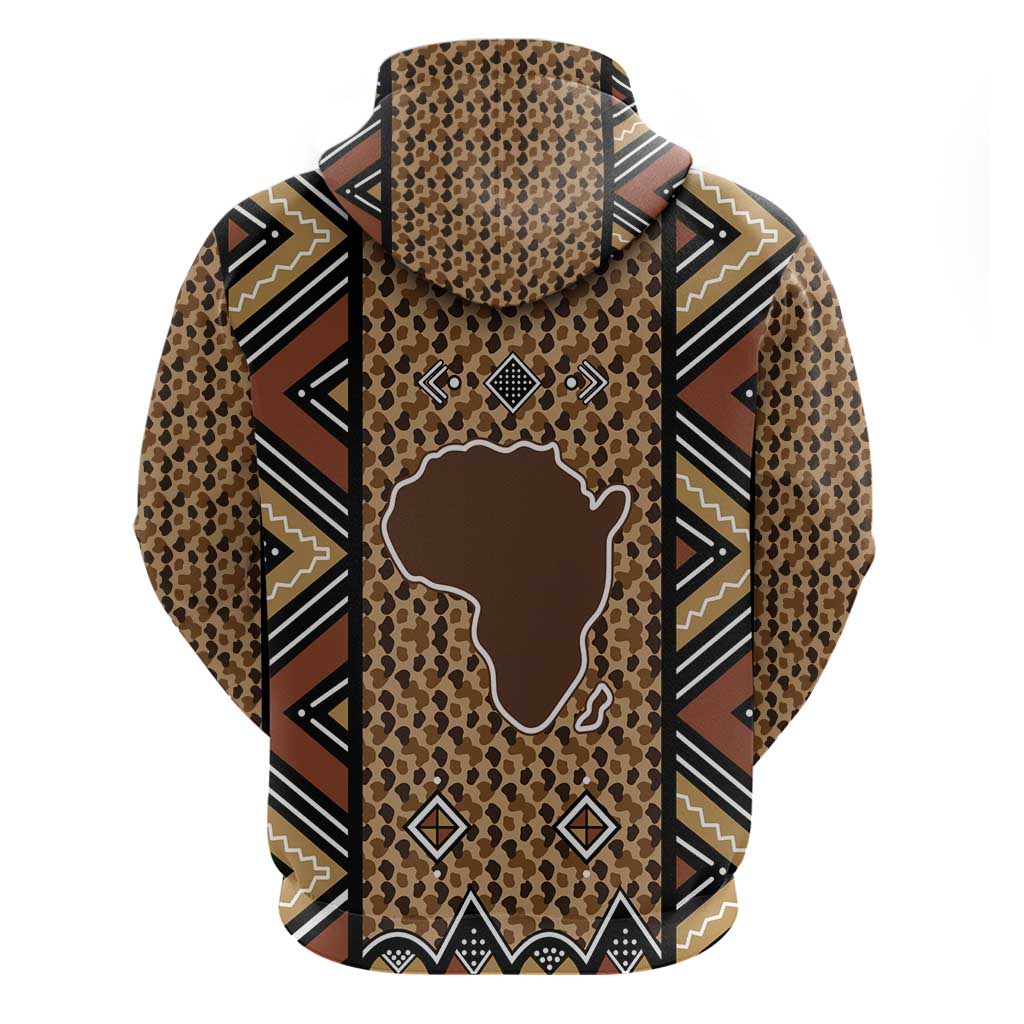 Mali Mud Cloth Leopards Legacy Zip Hoodie African Tribal Pattern - African Pride
