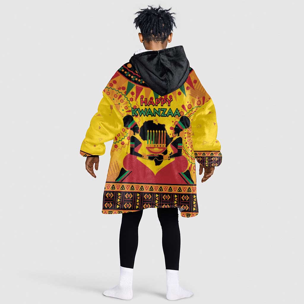 Afro-Americans Kwanzaa Kid Wearable Blanket Hoodie African Pattern