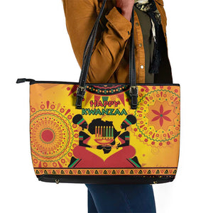Afro-Americans Kwanzaa Leather Tote Bag African Pattern