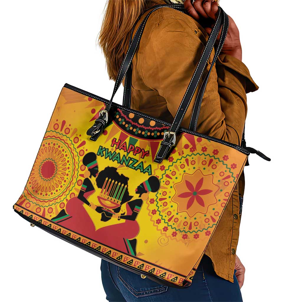 Afro-Americans Kwanzaa Leather Tote Bag African Pattern