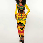 Afro-Americans Kwanzaa Long Sleeve Bodycon Dress African Pattern LT15