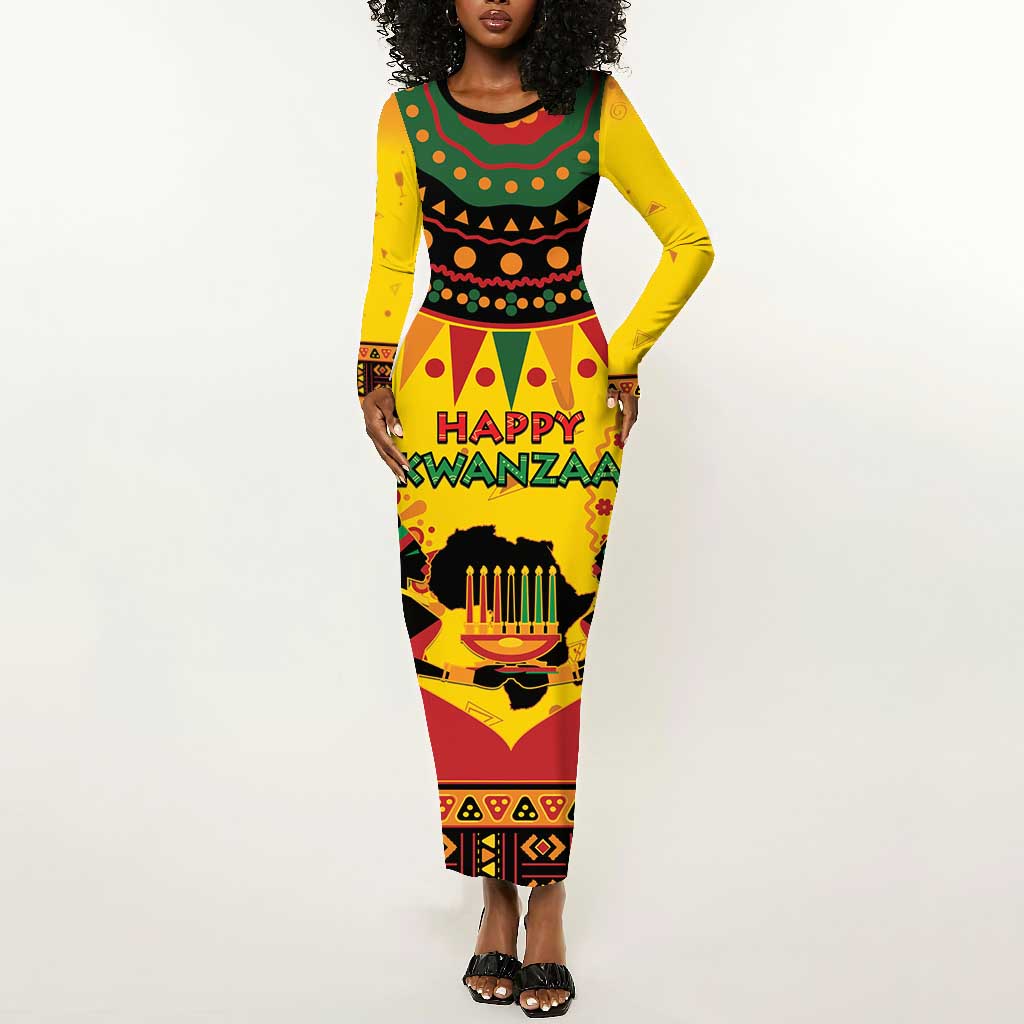 Afro-Americans Kwanzaa Long Sleeve Bodycon Dress African Pattern LT15