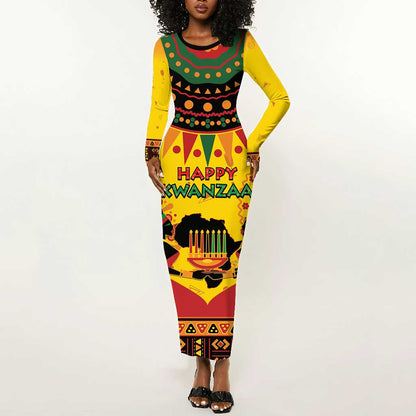 Afro-Americans Kwanzaa Long Sleeve Bodycon Dress African Pattern LT15