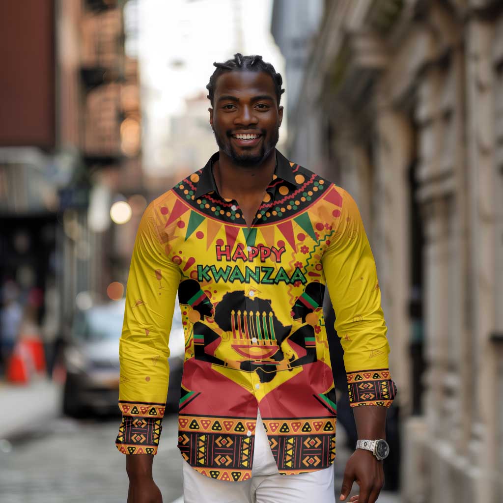 Afro-Americans Kwanzaa Long Sleeve Button Shirt African Pattern