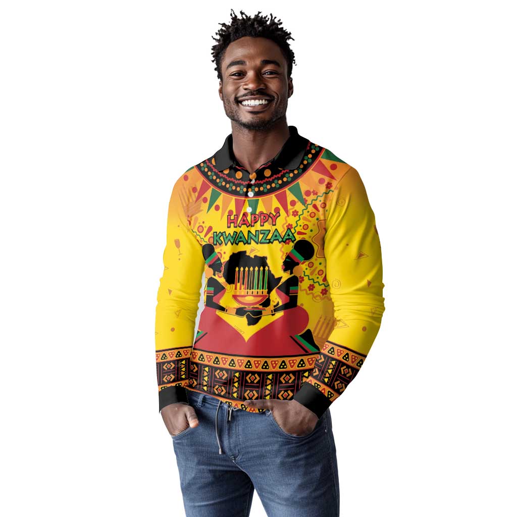 Afro-Americans Kwanzaa Long Sleeve Polo Shirt African Pattern