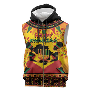 Afro-Americans Kwanzaa Sleeveless Zip Hoodie African Pattern - African Pride