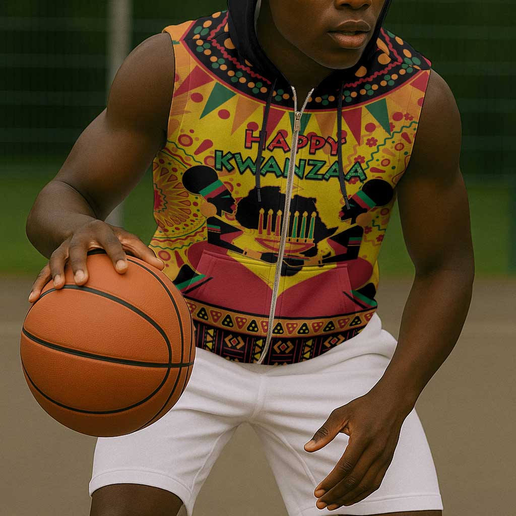 Afro-Americans Kwanzaa Sleeveless Zip Hoodie African Pattern - African Pride