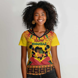 Afro-Americans Kwanzaa Women V-Neck T-Shirt African Pattern