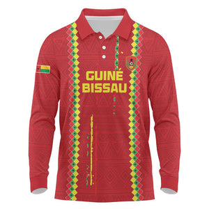 Custom Guinea Bissau Football Long Sleeve Polo Shirt Go Djurtus - African Pattern