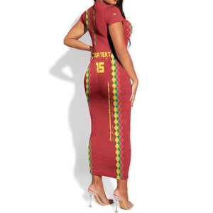 Custom Guinea Bissau Football Short Sleeve Bodycon Dress Go Djurtus - African Pattern LT15