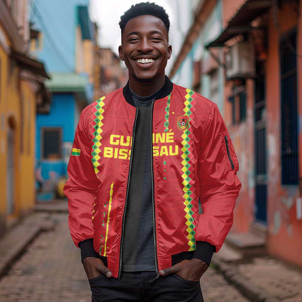 Custom Guinea Bissau Football Sleeve Zip Bomber Jacket Go Djurtus - African Pattern