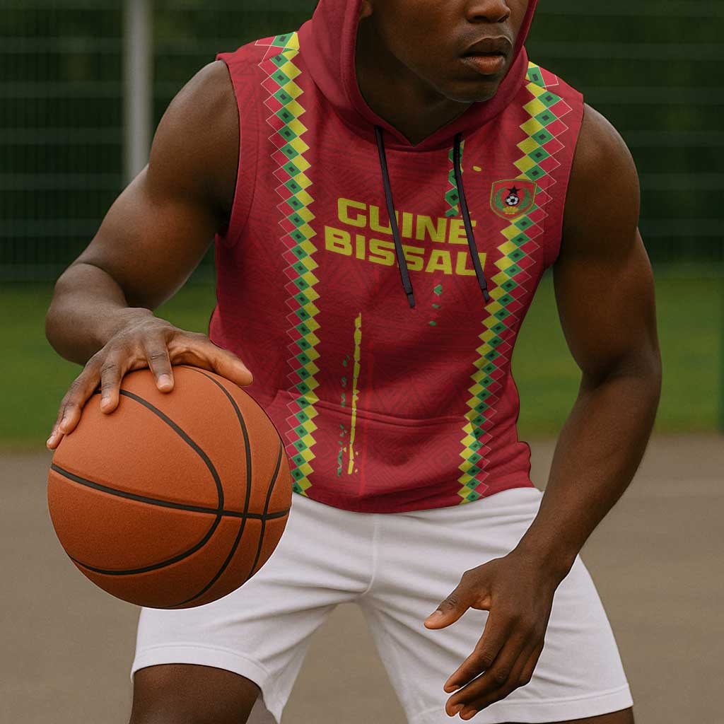 Custom Guinea Bissau Football Sleeveless Hoodie Go Djurtus - African Pattern - African Pride
